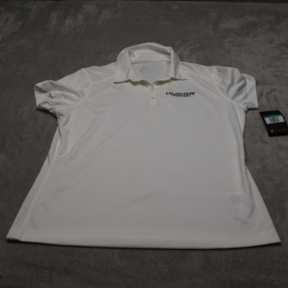 Nike Polo Shirt Womens XL White Dri-Fit Athletic Golf Short Sleeve LOGO NEW